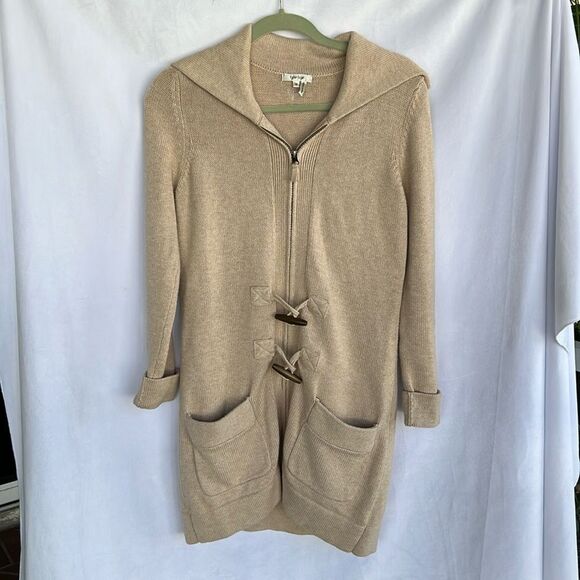 TYLER BOE longline zip front warm neck wool blend cardigan sweater with toggles - Picture 1 of 6